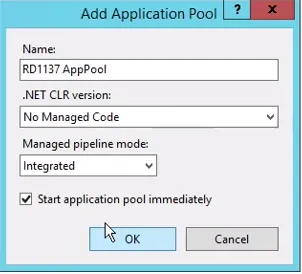 Menú para añadir pool de aplicación