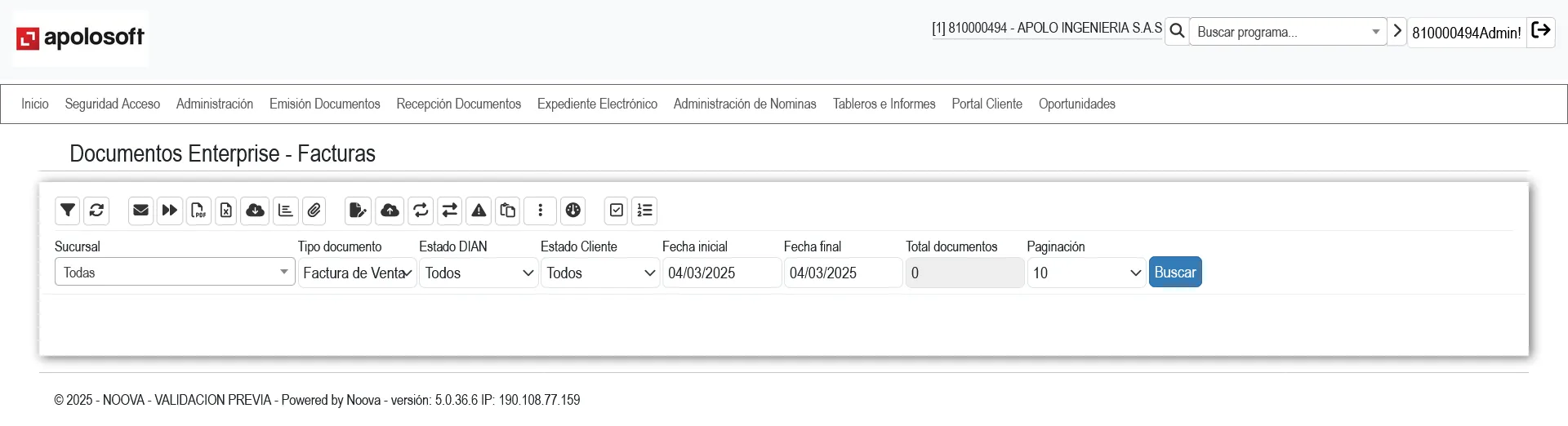 Página de búsqueda de documentos