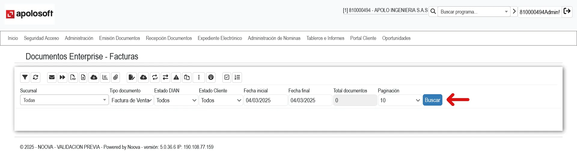 Página de búsqueda de documentos